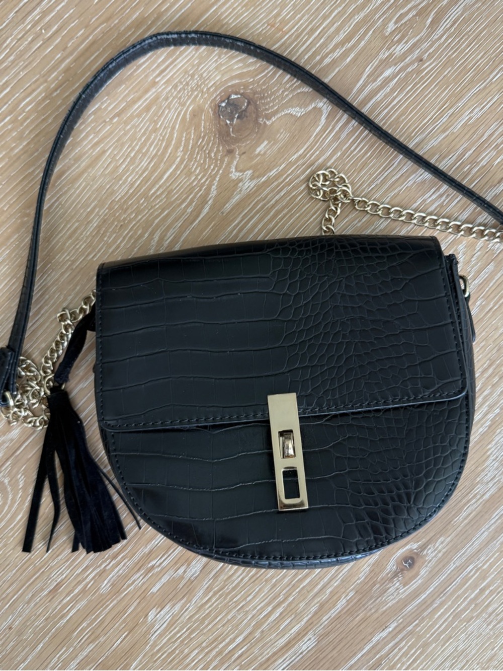 BCBG Paris Black Croc-Embossed Crossbody with Gold Hardware